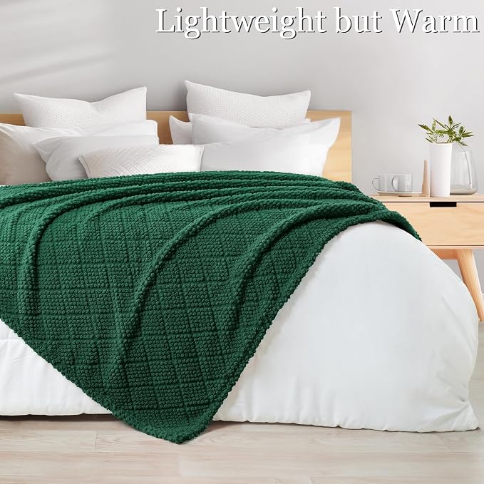 Whale Flotilla Soft Fleece Throw Blanket for Couch, Emerald Green | Jacquard Waffle Blankets for Home Decor, Lightweight and Cozy, All Season Suitable, 50x60 Inch