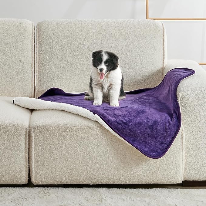 Soft Waterproof Blanket for Bed Couch Sofa, Dark Purple, 30x40inches | Liquid Pee Proof Pet Blanket for Dog Puppy Cat, Reversible Sherpa Fleece Blanket for Couch Cover, Furniture Protector