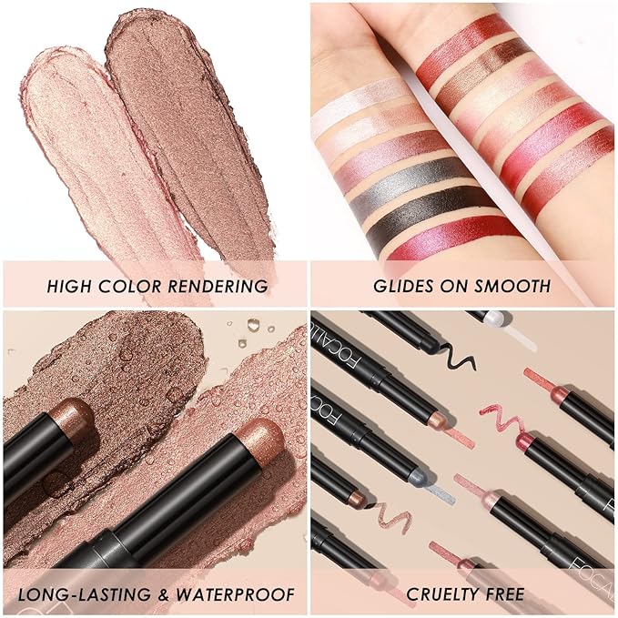 FOCALLURE 2 Pcs Cream Eyeshadow Stick,Brightener Eyeshadow Pencil Crayon,High Pigmented Eye Shadow Pen,Waterproof Long Lasting Eye Highlighter Stick,Straight-up Classy