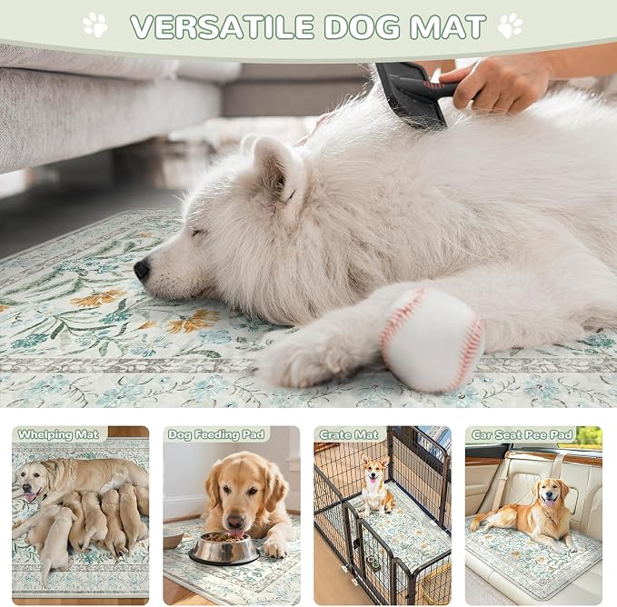 Lahome Botanical Washable Reusable Pee Pads for Dogs, 2 Pack, Beige, 36x36 | Super absorbent, waterproof training mats with leakproof non-slip backing; suitable for potty training, crates and floors.