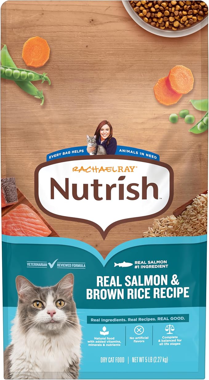 Nutrish Dry Cat Food, Salmon & Brown Rice Recipe, 5 lb. Bag (Rachael Ray) | Suitable for Cats of All Life Stages, No Artificial Flavors, Nature Food with Added Vitamins, Minerals & Nutrients