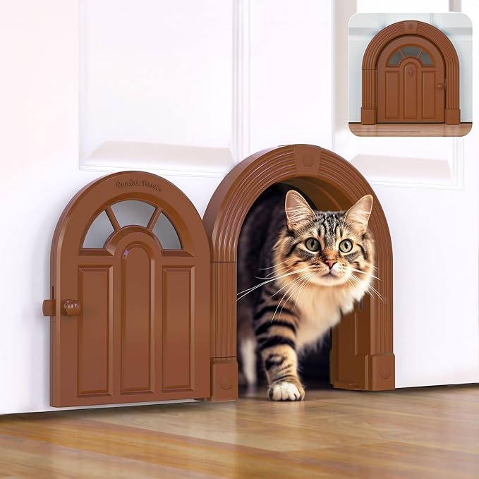 Purrfect Portal Meow Manor® Extra Large Interior Cat Door – No-Flap Pet Door for Interior Doors, Easy DIY Installation, Cat Door for Cats up to 30 lbs, Brown