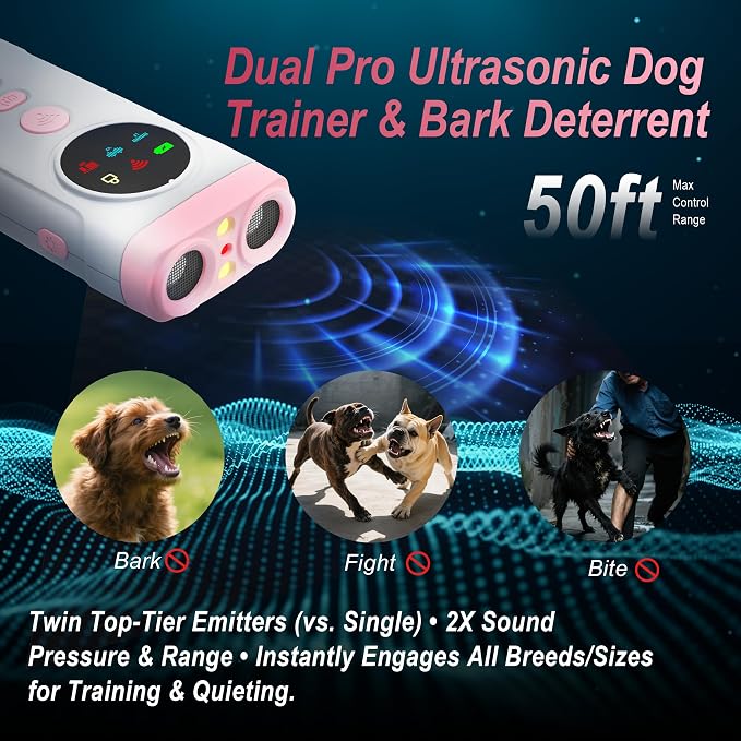 Dog Bark Deterrent Devices, 2X Ultrasonic Anti Barking Device for Dogs, Color Display & 50ft Range, Pet Gentle Anti Barking Device, Portable Safe & Effective Alternative to Bark Collars (Pink)