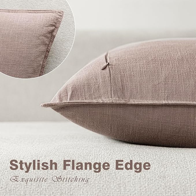 Foindtower Set of 2, Decorative Linen Solid Throw Pillow Covers Soft Accent Euro Cushion Case Boho Farmhouse Pillowcase for Chair Couch Sofa Bedroom Living Room Home Decor 16 x 16 Inch Dusty Pink