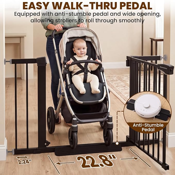 Mumeasy Baby Gate with Door, 29.7-43" Auto Close Dog Gate for Doorways