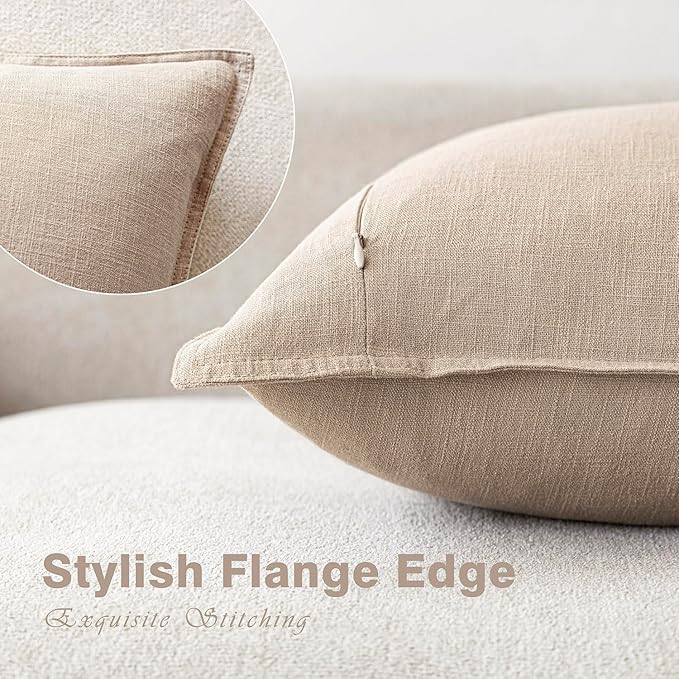 Foindtower Pack of 2, Decorative Linen Solid Throw Pillow Covers Soft Accent Cushion Case Farmhouse Neutral Pillowcase for Chair Couch Sofa Bedroom Living Room Home Decor 22 x 22 Inch Tan Beige