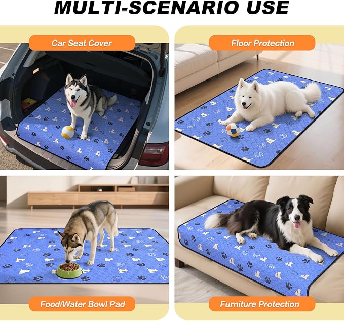 WanpeeGoo Washable Pee Pads for Dogs, Waterproof, 36 x 54 in, 2 Pack, Blue | Super Absorbent, Waterproof and Non-Slip; Washable, Reusable Dog Pads for Crates, Playpens, Floors, Furniture and Travel