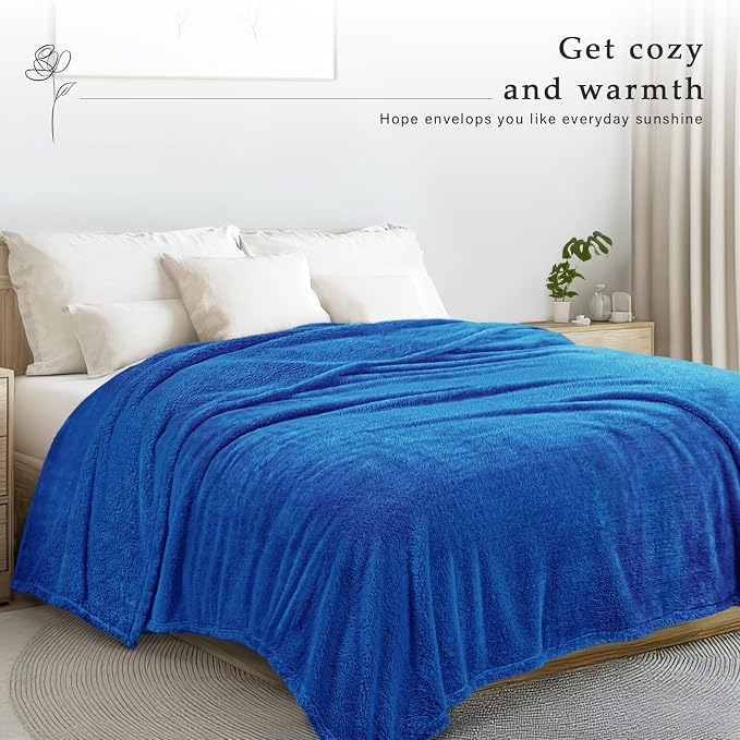 Exclusivo Mezcla Soft Plush Fleece Twin Size Blankets for Bed Living Room | Lightweight Fuzzy Fluffy Large Blanket for All Seasons, Cozy Velvet for Women Men, Machine Washable, 60"x80", Cobalt Blue