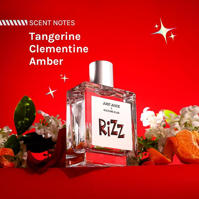 Rizz Fragrance by Kulture Klub x Just Juice - Amber Perfume for Women and Men - With Tangerine, Jasmine, Vanilla, Patchouli, Amber - 3.4 oz
