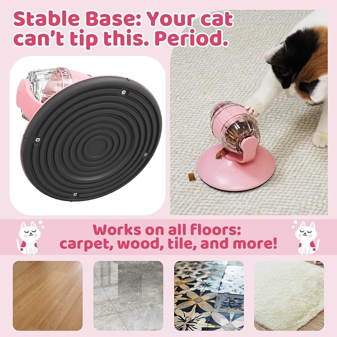 Interactive Cat Treats Dispenser Toy, Puzzle Feeder Food Dispenser, Kitty Interactive Enrichment Toys, Dispensing Foods Slow Feeder National Pet Day Gifts for Indoor Cats IQ Training, Pink