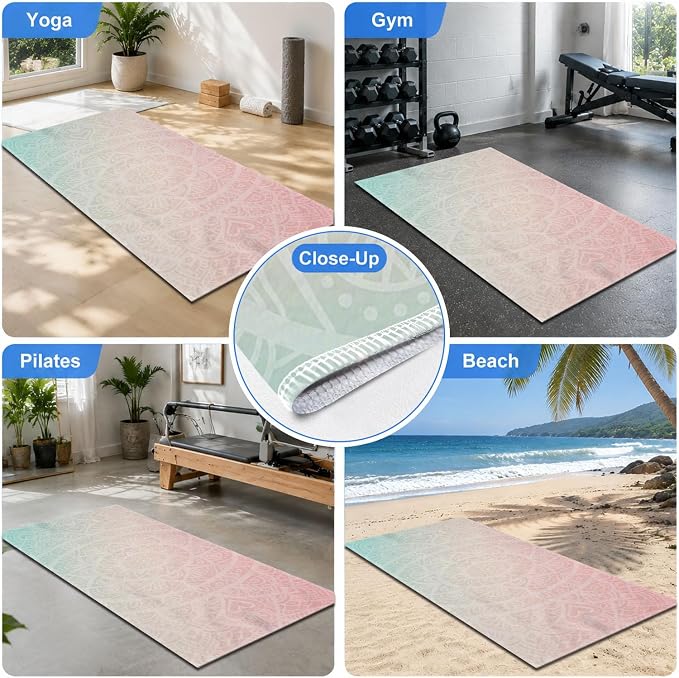 Yoga Mat Towel, Hot Yoga Non Slip with 4 Corner Pockets, 74 x 26 in | Soft Absorbent Microfiber With Four Corner Pockets, Fits Over Yoga Mats For Hot Yoga, Pilates, Gym, And Travel