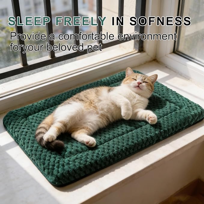 Dog Bed Mat – Soft & Comfortable Dog Kennel Pad for Crate – Durable Crate Bed & Mat for Dogs & Cats (Dark Green, XS(18"*14"*1.5"))