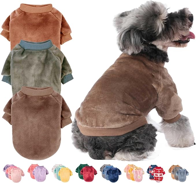 FabriCastle Dog Sweaters, 3-Pack Dog Clothes for Small Dogs Male & Cats, Ultra Soft and Warm Pet Coats XXS - XXL, Winter Pet Jackets, Doggy Apparel Costumes, Puppy Outfits (Camel,Khaki,Olive, X-Large)