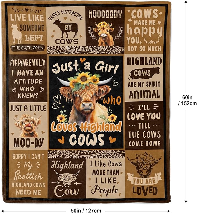 Highland Cow Gifts for Women, Highland Cow Blanket 50"x60" | Cow Gifts for Women for Birthday/Christmas/Mothers Day, Scottish Highland/Hiland/Hyland Cow Decor Throw Blanket