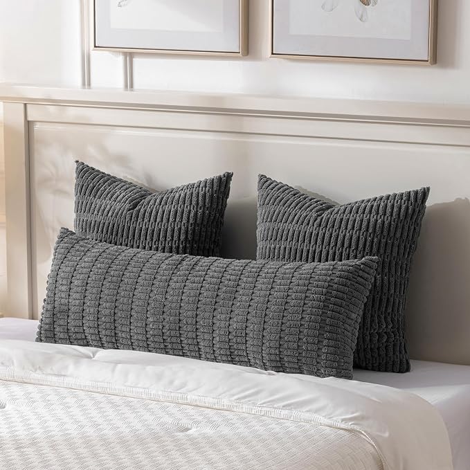 Fancy Homi Decorative Throw Pillow Covers for Bed Couch Bedroom Bench, Soft Corduroy Solid Pillow Case, Rustic Farmhouse Boho Room Decor,54" x 20" (Pack of 1),Dark Gray