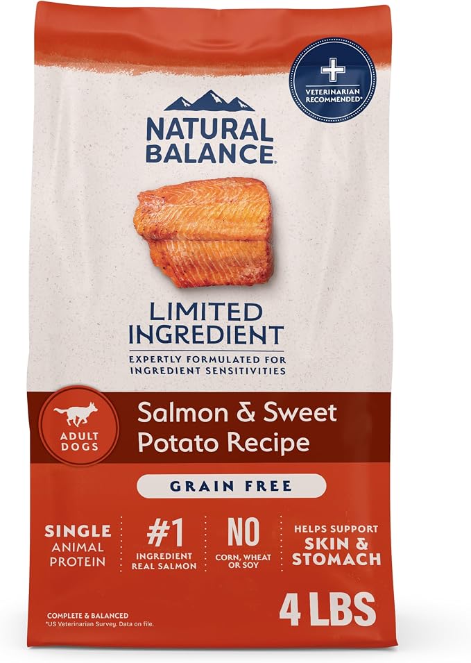 Natural Balance Limited Ingredient Adult Dry Dog Food - Balanced Nutrition for Adult Dogs - Grain-Free, Soy-Free Recipe - Limited Ingredient Formula - 4 lb - Salmon & Sweet Potato Recipe