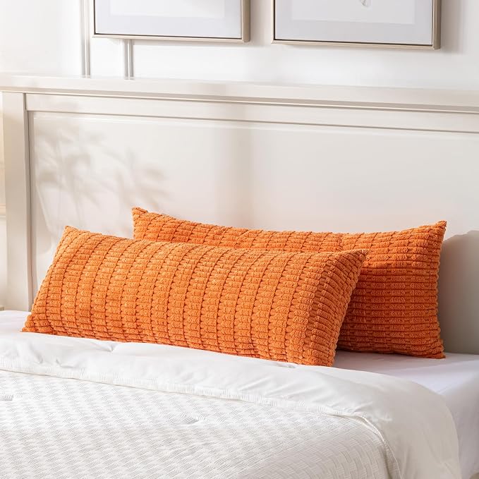 Fancy Homi Decorative Throw Pillow Covers for Bed Couch Bedroom Bench, Soft Corduroy Solid Pillow Case, Rustic Farmhouse Boho Room Decor,36" x 14" (Pack of 1),Orange