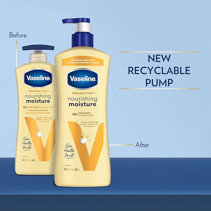 Vaseline Intensive Care Nourishing Moisture Body Lotion 3 Pk Made with Ultra-Hydrating Lipids + Pure Oat Extract for Dry Skin, for Nourished, Healthy-Looking Skin 20.3 oz