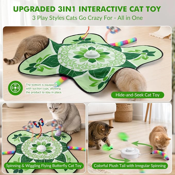 Wortade 3in1 Interactive Hide-and-Seek Cat Toy, Rotating, Green