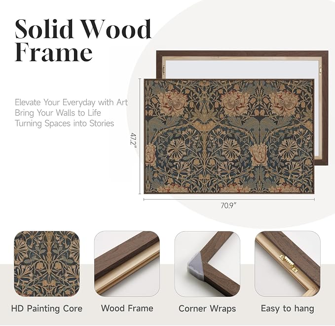 Extra Large Framed William Morris Wall Art for Living Room, Oversized Vintage Painting Print Canvas Artwork for Walls, Horizontal Floral Botanical Picture Bedroom Hallway Office Wall Decor, 72x48 Inch