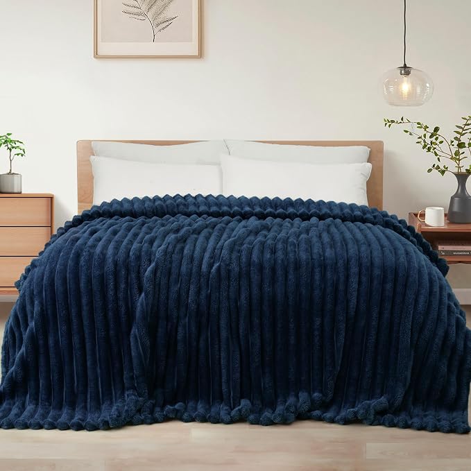 Exclusivo Mezcla Striped Queen Size Fleece Blanket for Bed, Couch, 90"x90" | Soft Breathable Cozy Bed Blankets, Lightweight Plush Fluffy Fuzzy Jacquard Decorative Blankets
