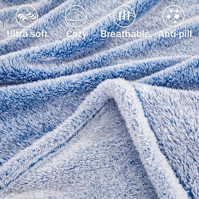 Exclusivo Mezcla Fuzzy Large Fleece Throw Blanket for Couch, Mix-Blue | 50x70 Inches, Super Soft and Cozy Throw, Plush Fluffy Blanket for Sofa, Bed, Bedroom, Home Decor, All Season