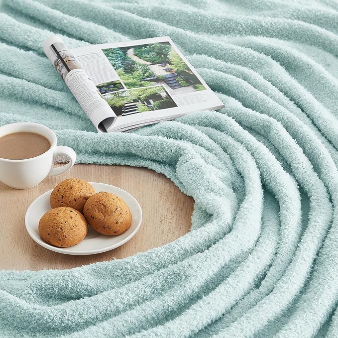 Knit Throw Blanket for Couch Sky Blue - Super Soft Lightweight Plush Fuzzy Fluffy Cozy Blankets and Throws for Sofa Bed, 50 x 60 inches