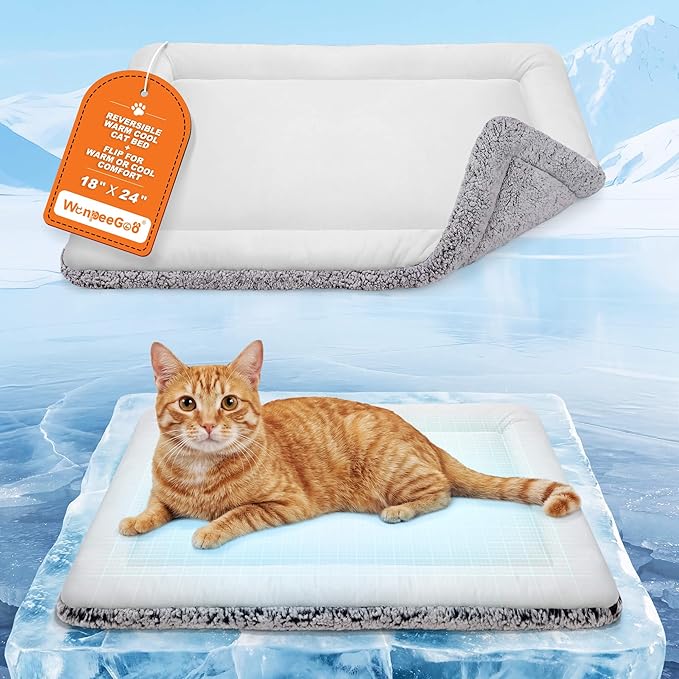 Cooling Mat for Cats, Reversible Self Warming Cat Bed, Gray, 18 x 24 Inches | Cool-Touch Ice Silk Side, Plush Fleece Warm Side, Heat-Reflective Foil for Indoor Cats, Kittens, Small Dogs and Crates