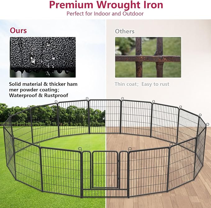 Outdoor Dog Playpen Door, 32 inch Add-on Dog Fence Dog Gate with Secure Lock