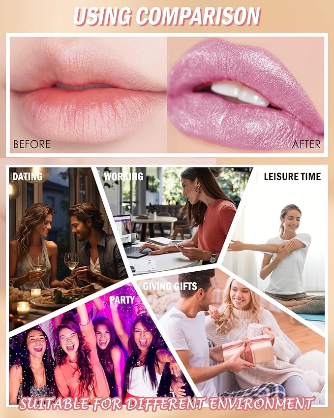 Diamond Glitter Lipstick, Rose Pink Shimmer Matte Metallic Lipstick, High Pigmented Waterproof Long Lasting Lip Gloss, Shiny Non-Sticky Creamy Lip Stain, Christmas Lip Makeup Gift for Women Girl-10