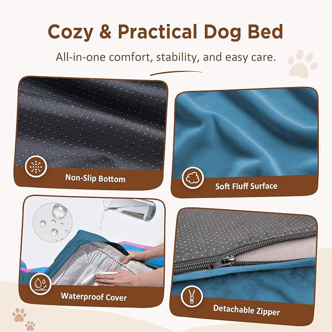 Comfort Expression Orthopedic Dog Bed for Extra Large Dogs with Bolster | Waterproof Dog Couch Bed with Washable Cover & Non-Slip Bottom, Supportive Egg Crate Foam XL Pet Bed, 42x30 Inch