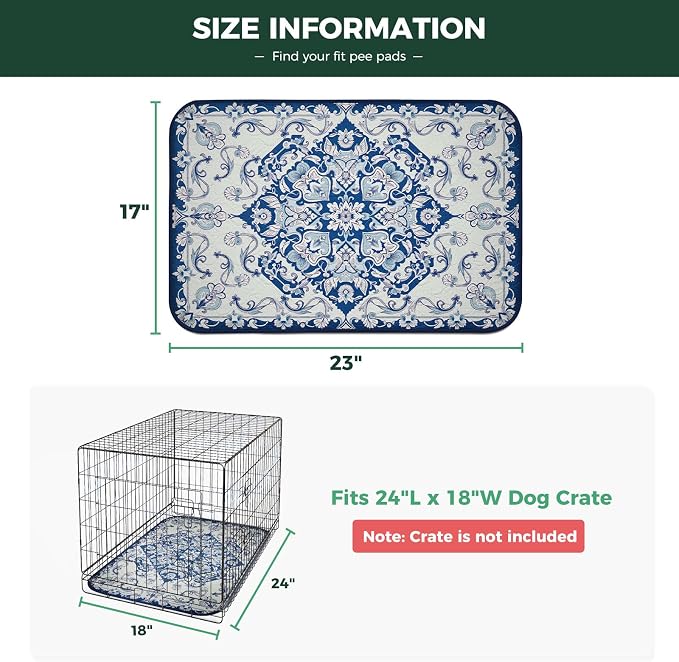 FXW Washable Pee Pads for Dogs, Super Absorbent, 17" x 23", 2 Packs | Machine washable, Non-slip backing