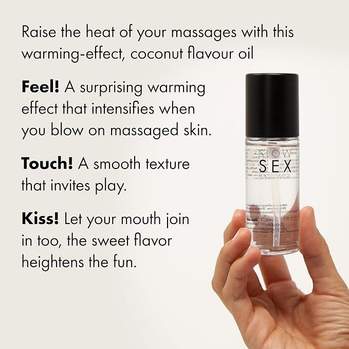 Warming Massage Oil for Couples – Kissable Coconut Flavor, Edible Body Oil with Blow-Activated Warming Sensation – Smooth, Toy & Condom Compatible Erotic Gel for Sensual Foreplay