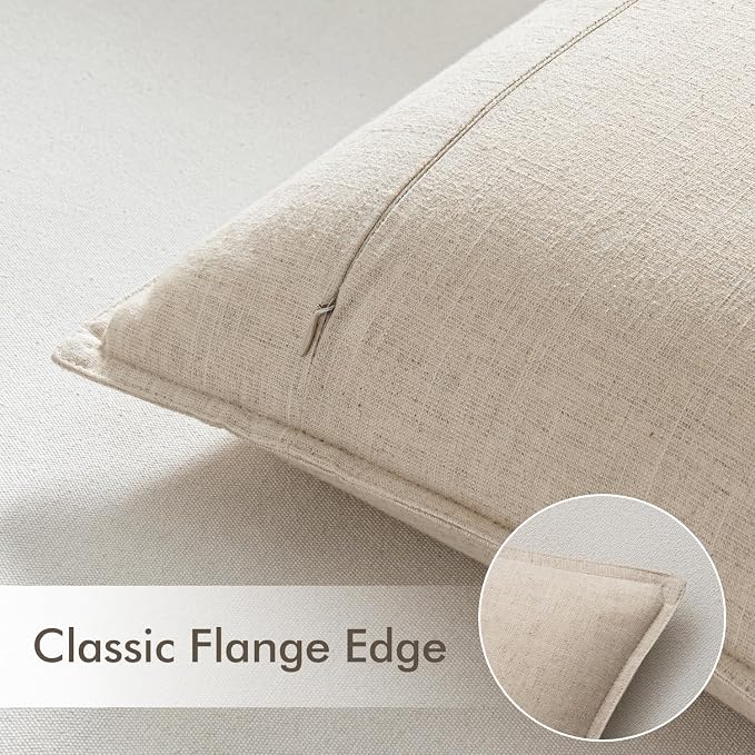 EMEMA Euro Sham Decorative Linen Throw Pillow Covers 22x22 Natural Beige | Boho Farmhouse Neutral Couch Throw Pillows for Bed Pack of 2 Accent Pillowcase Modern Sofa Cushion Livingroom Home Decor