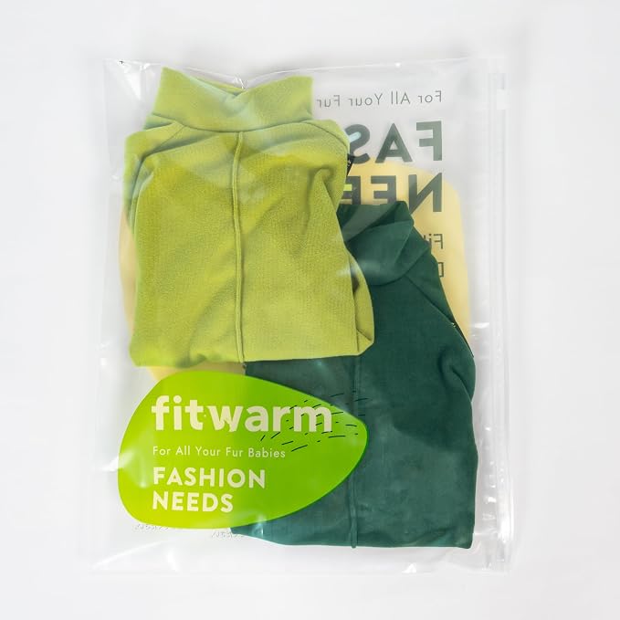 Fitwarm 2 Pack Lightweight Fleece Dog Pajamas, Warm Winter Clothes for Small Dogs Boy Girl, Cozy Pet Onesie with Feet, Yellow Green, Dark Green, Medium