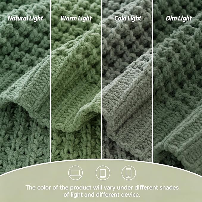 Sage Green Waffle Knit Throw Blanket for Couch, Chenille Blanket 50x60 in | Chunky Knitted Blanket, Soft Green Throw Blanket for Home Decor, Sofa, Spring, Modern Farmhouse Blanket Throw