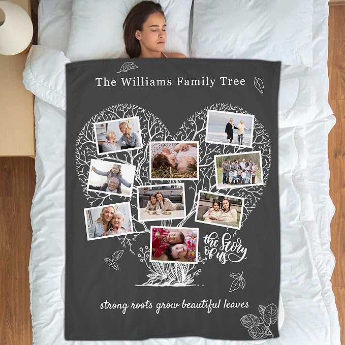 Custom Throw Blanket with Picture Text, Personalized Photo Blanket | Personalized Mothers Day Gifts for Mom from Daughter Son, Birthday Christmas Anniversary Valentine's for Mom Grandma Women