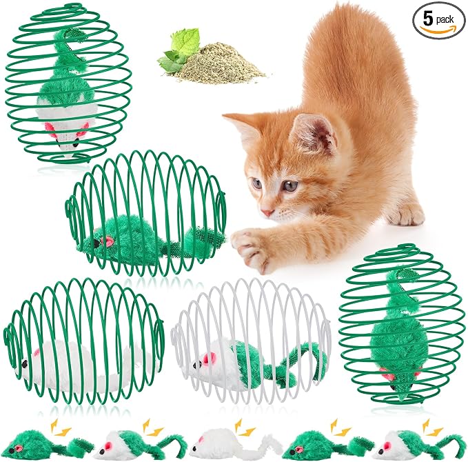 Jecery 5 Pcs Cat Toys Spring,Mouse,Green