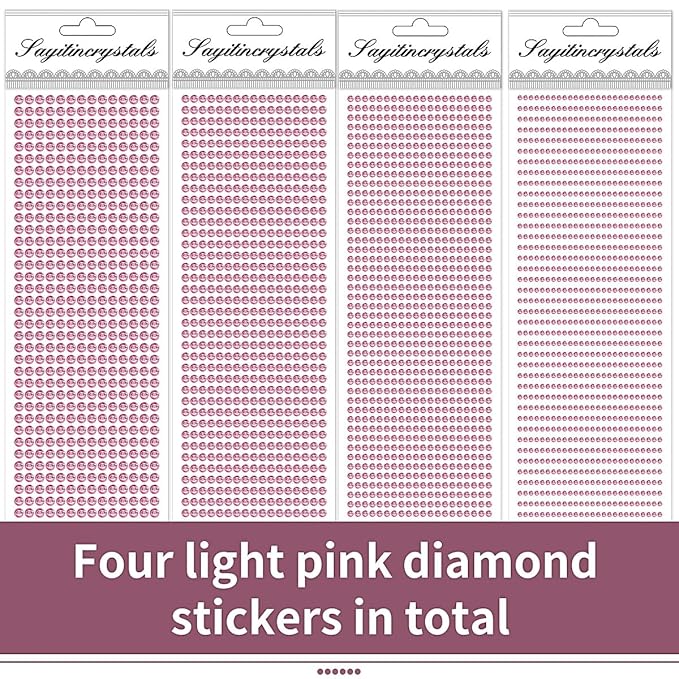 3090PCS Face Gems Eye Jewels Rhinestones Crystals Stickers 3/4/5/6mm with Light Pink Rhinestones Stickers for Body, Stick on Jewels Makeup Glue for Face Eye Hair Nails Make up and Craft Decor