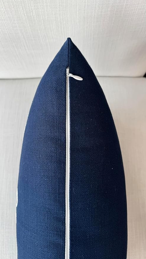 EURASIA DECOR Blessed Embroidered Lumbar Pillow Cover 12x20, Navy Blue | Raised ivory script on navy blue; scripture faith gift, cotton, hidden zip, solid back, cover only
