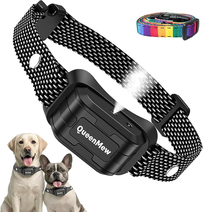 Bark Collar, Dog Bark Collar for Large Medium Small Dogs, Citronella Dog Bark Collar with Adjustable Spray & Sensitivity, Rechargeable Anti-Bark Collar for Dogs with Safe, 2 Collar Straps(Black)