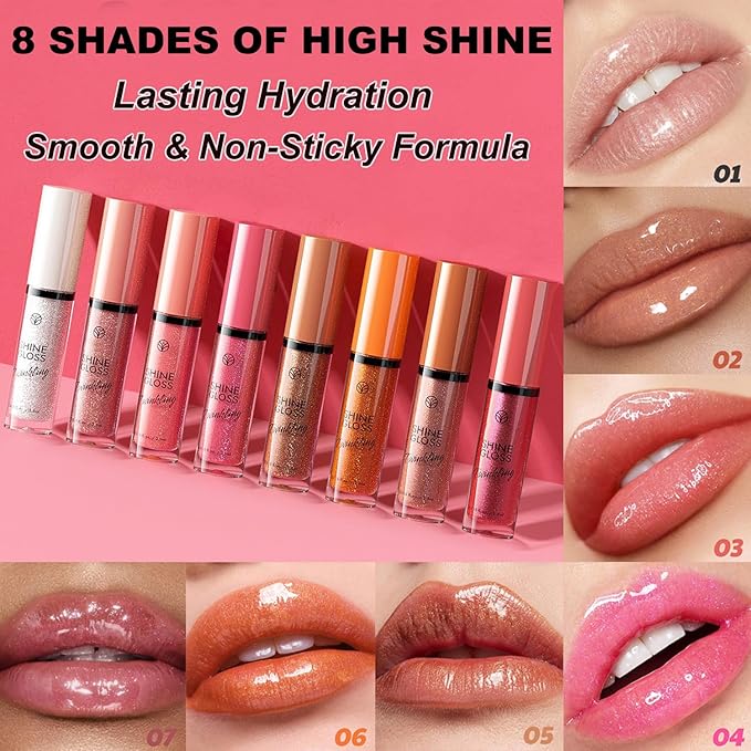 Brown Lip Gloss Women Girls Plumping Lip Gloss Glitter Tinted Lip gloss Oil Plumper Hydrating Long Lasting Moisturizing Non Sticky Makeup lip gloss (05# Nude Brown Shimmer)