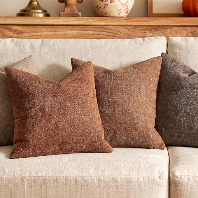 MIULEE 24x24 Inch Euro Textured Chenille Fall Throw Pillow Covers Dark Rust | Pack of 2 Decorative Soft Throw Pillows,Solid Textured Cushion Covers,Modern Home Decor for Bed Couch Sofa Bedroom Livingroom