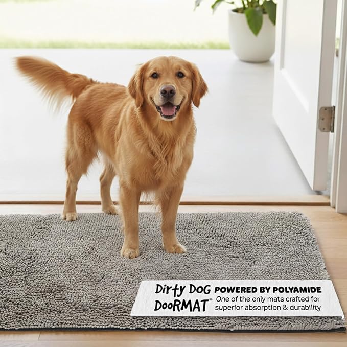 Dog Gone Smart Dirty Dog Doormat - Super Absorbent Polyamide Rug Pulls in Moisture & Dirt - Fast Drying for Clean Floors, Non-Slip, Machine Washable Mat for Muddy Paws - Grey, 35 x 26 Inches