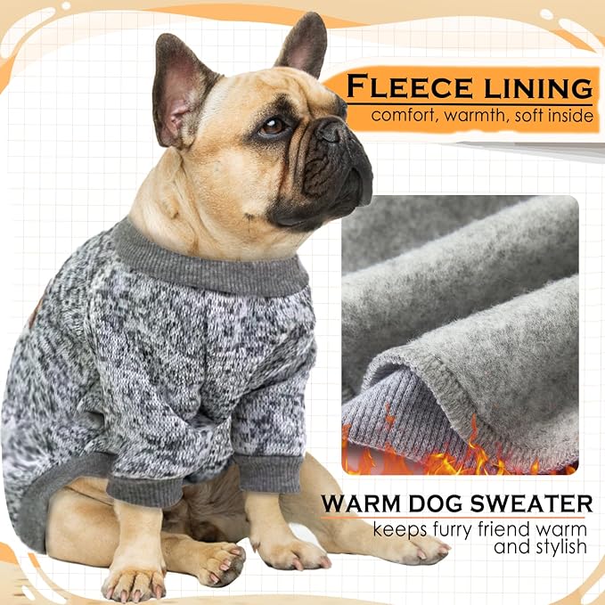 2 Pieces Dog Sweaters for Small Dogs Fall Dog Clothes Male Winter Fleece Dog Sweaters Warm Thick Pet Coat Outfit Small Dog Sweater for Boy Girl Dogs, Chihuahua, Pug, Bulldog, Pug, L, Grey Navy