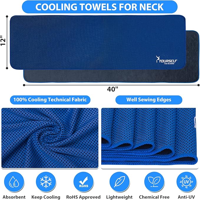 SYOURSELF Cooling Towels for Neck and Face, 4 Pack 40" x 12" Cooling Towel for Hot Weather, Soft Breathable Instant Cool Chilly Pad for Sports Golf Yoga Gym Athletes Camping Ice Towels