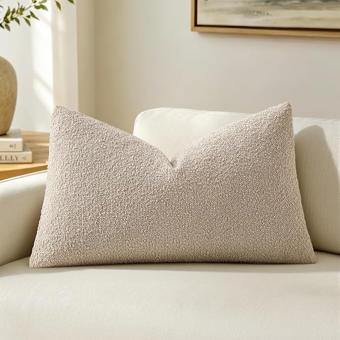 MIULEE Textured Boucle Lumbar Pillow Cover for Bed 12x20 Neutral | Pack of 1 Textured Neutral Couch Throw Pillow Cover, Accent Solid Pillowcase, Sofa Living Room Home Decor