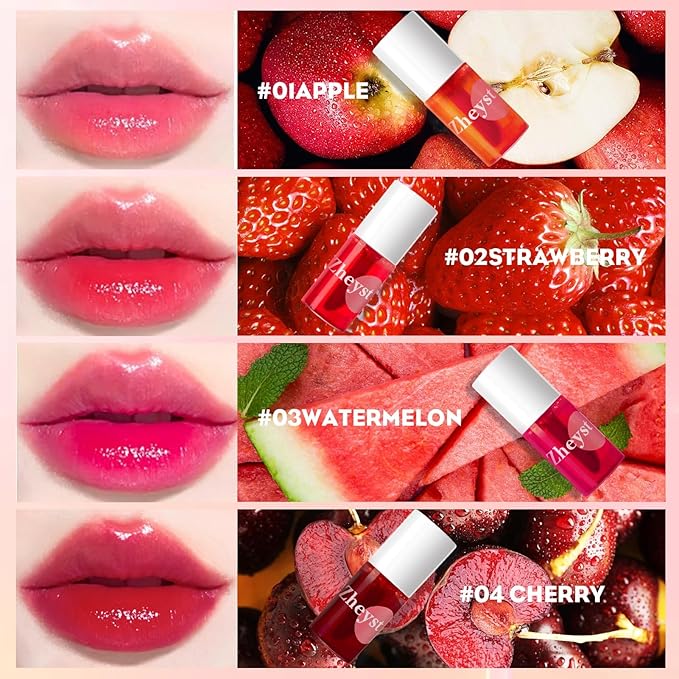 Lip Tint Stain Mini Liquid Lipstick Korean Lip Gloss Moisturizing Natural Long Lasting Waterproof Lightweight Non-sticky Multi-Purpose Lips & Cheeks High Pigment Vivid Color 4 Colors Set Cruelty-free