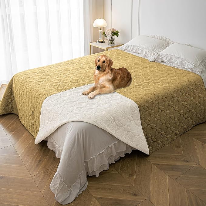 Waterproof Couch Cover for Dogs - Washable Pets Furniture Protector | TPU Leak-Proof Liner, Lightweight & Reversible, Fits Chair, Sofa, Bed, 82" x 102" , Sand/Cream