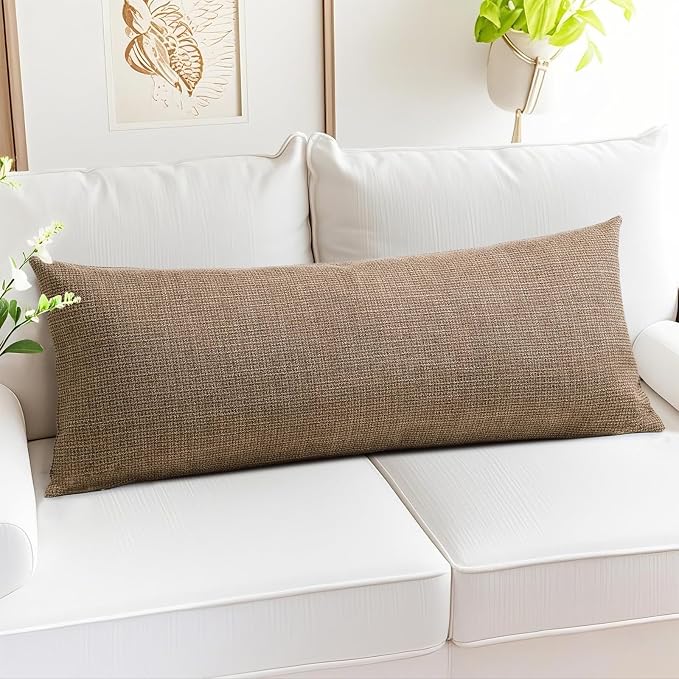 OTOSTAR Linen Throw Pillow Cover Set of 1 Decorative Long Lumbar Pillowcase Rectangle Cushion Cover 14x36 Inch for Home Decor Sofa Bedroom Car 35 x 90CM Brown